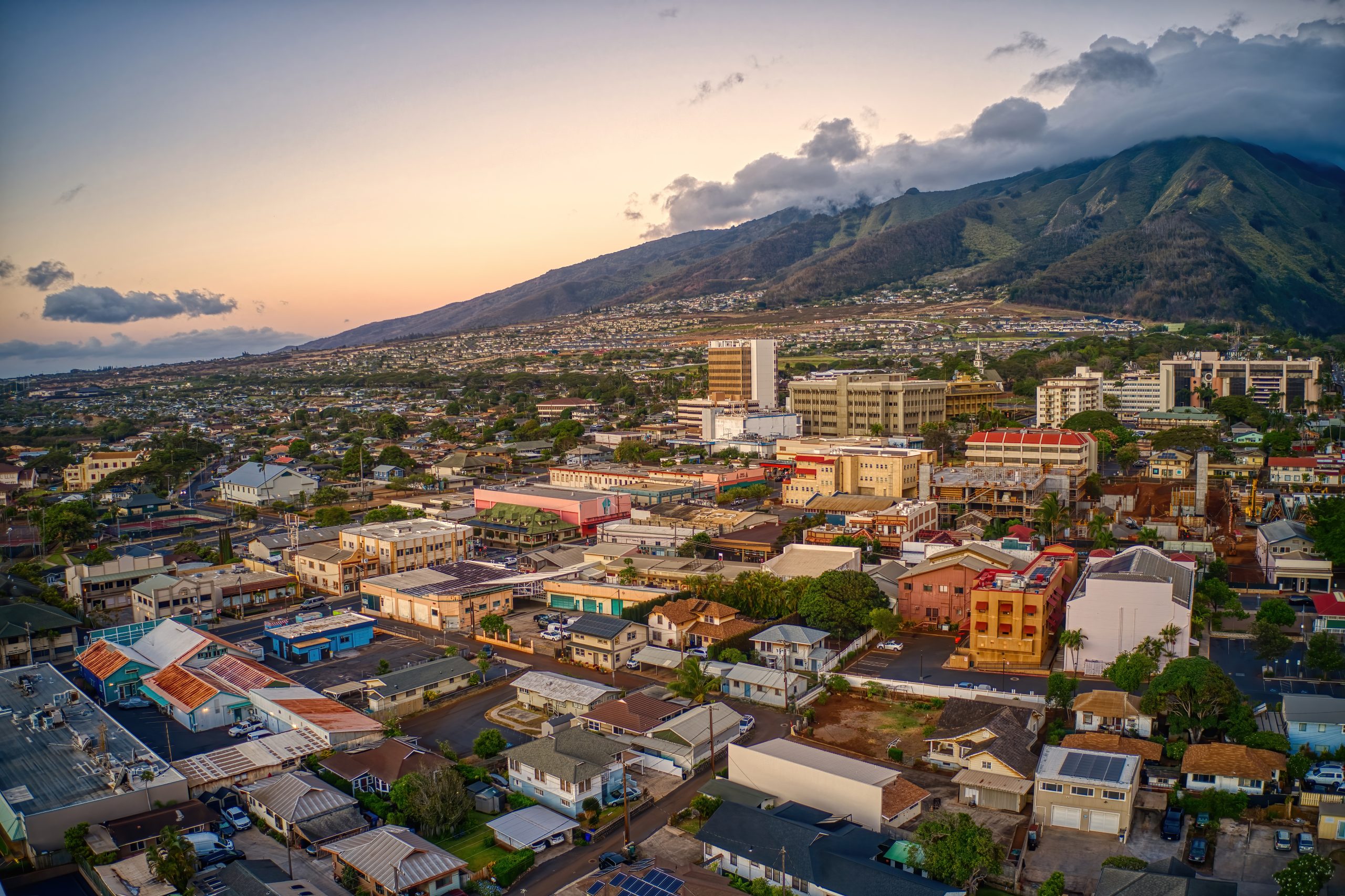 Aerial View of the City of Wailuku on the Island of Maui in Hawaii